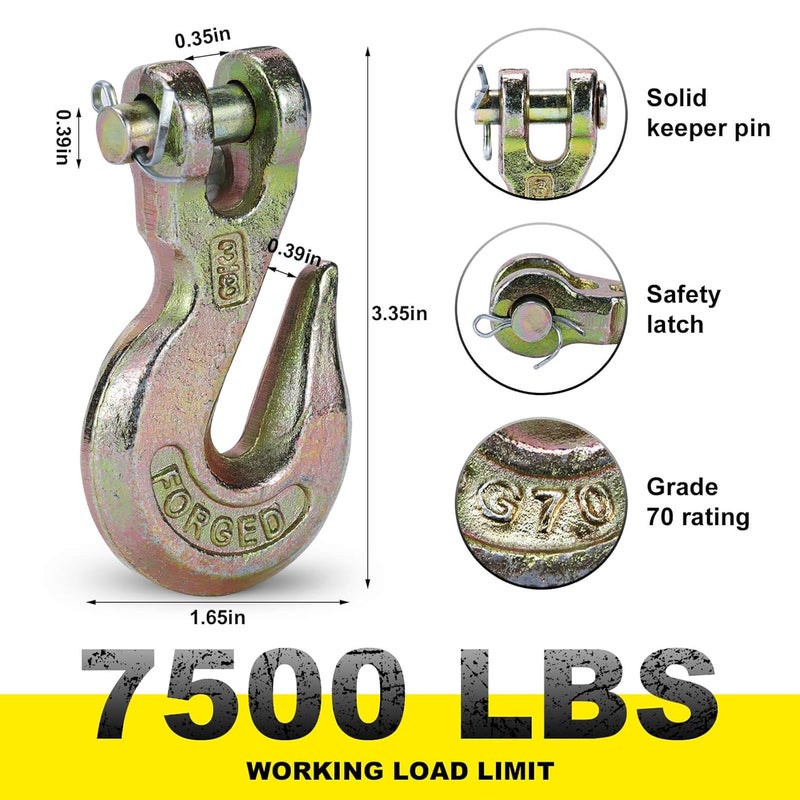 Htata Prep G70 3/8 Chain Hook Heavy Duty Clevis Grab Hook for 3/8 Inch Grade 70 Chain - for Trailer Truck Transport Yellow Chromate Finish (4Pack) - Image 2